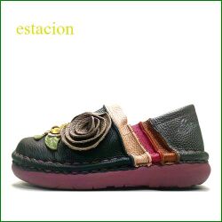 エスタシオン靴  estacion  et650bl　 ブラック　【可愛いお花が咲いている・・楽なふわふわクッション・エスタシオン靴　スリッポン】