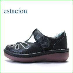 エスタシオン　ESTACION  et06nv  ネイビー　【おすすめの軽いソール・お花畑を散歩。エスタシオン靴・可愛い！花花・ Ｔストラップ スリッポン】