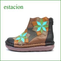 estacion エスタシオン靴  et233bl ブラックコンビ　【フワッとする。。オザブなクッション。エスタシオン靴・・ひし形お花の可愛いブーツ】