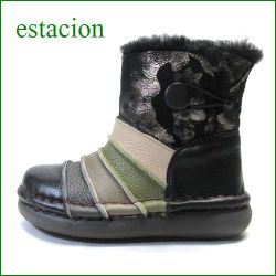 estacion エスタシオン靴 et273bl　ブラック　【ポカポカしましょ！ 可愛いしましまデザイン・・エスタシオン・・ムートンブーツ】