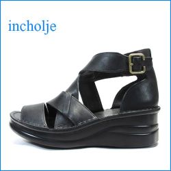 ◆ インコルジェ  incholje　in4032bl  ブラック  【いい色してるオイル仕上げ。。快適柔らかソール　incholje グラディエーター・サンダル】