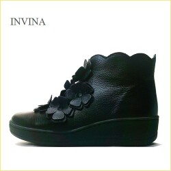 INVINA　インビナ  iv5703bl 　ブラック 【可愛いフラワーカット　締めつけない幅広４Ｅ　INVINA　 お花のショーツブーツ】