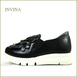 INVINA　インビナ  iv57303bl 　ブラック【外反母趾対策の厚層インソール　締めつけない幅広４E　INVINA　可愛いお花のスリッポン】