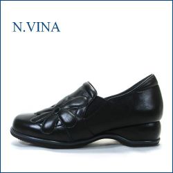 nvina　エヌビナ　nv1895bl  ブラック  【可愛い大きめお花・・スポット履けるゴムゴム。。nvina  カカトパッドが優しいスリッポン】