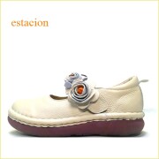 エスタシオン靴 estacion et730iv　 アイボリー　【可愛いお花が咲いている・・気持ちいいふわふわクッション・エスタシオン靴　幅広のワンベルト】
