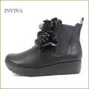 invina インビナ  iv1421bl 　ブラック　【歩行に優しいウェーブ調の安らぎインソール・INVINA　可愛いお花の厚底ショートブーツ】