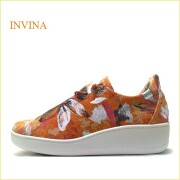 INVINA　インビナ  iv2560or　オレンジ　【 ペイントおしゃれ限定素材　心地よいウェーブ調インソール　INVINA   ゴムレース スニーカー】