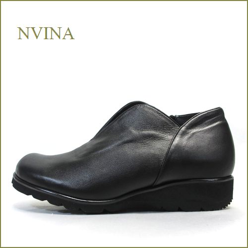 nvina　エヌビナ　nv7872bl  ブラック  【可愛い丸さのオブリック・・シンプルで決めよう。。nvina  ・センターゴア・スリッポン】