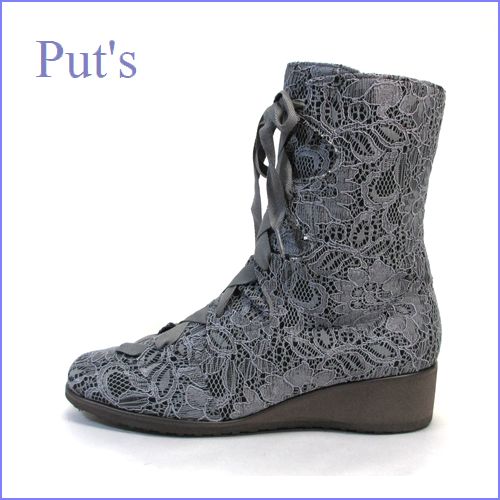 put's　プッツ　pt4003gy　グレイ　【オールシーズン履ける・・・お花模様のかわいい レース・・put's　リボンショートブーツ】