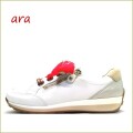 ara　アラ   OSAKA   ar34587wtre  ホワイトレッド　【可愛いスカーフのリボン！ バツグンの履き心地　ara  OSAKA  ハイソフトインソールのスニーカー】