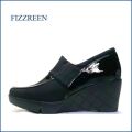 FIZZREEN  フィズリーン fr2653bl 　ブラック　【おしゃれ素材 エナメル＆サテン FIZZREEN  綺麗にまとまる ウェッジソールのスリッポン】