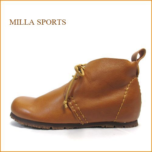 milla sports ミラスポーツ　mi15500ca　キャメル　【かわいい丸さのラウンドトゥ・巾広４Ｅ・  ひもひもアンクルブーツ】