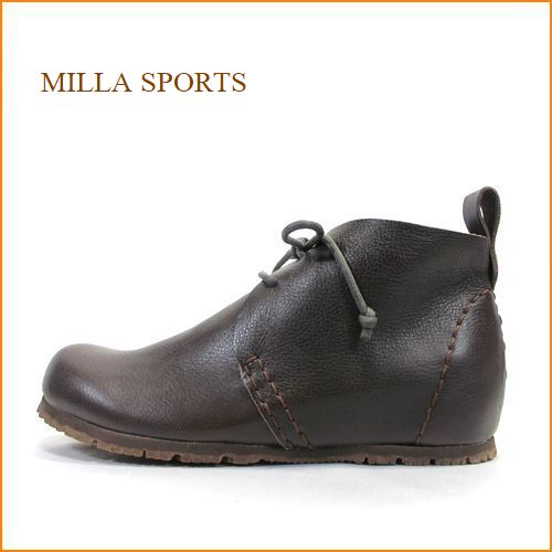 milla sports ミラスポーツ　mi15500dn　ダークブラウン　【かわいい丸さのラウンドトゥ・巾広４Ｅ・  ひもひもアンクルブーツ】