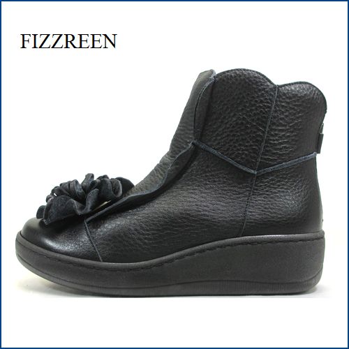 fizzreen フィズリーン fr2579bl 　ブラック　【かわいい大きいお花・歩行に優しいやすらぎインソール・FIZZREEN　新厚底ショートブーツ】