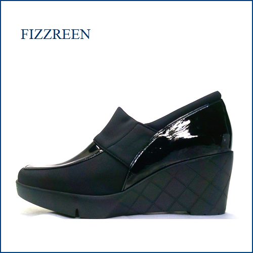 FIZZ REEN フィズリーン fr2653bl 　ブラック　【おしゃれ素材 エナメル＆サテン FIZZREEN 綺麗にまとまる ウェッジソールのスリッポン】