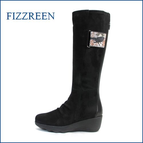 fizz reen フィズリーン fr1832bl ブラック　【新鮮・・レザーとシルキーストレッチ。。バツグンの履き心地。。フィズリーン 安心のび～る上品ロングブーツ】