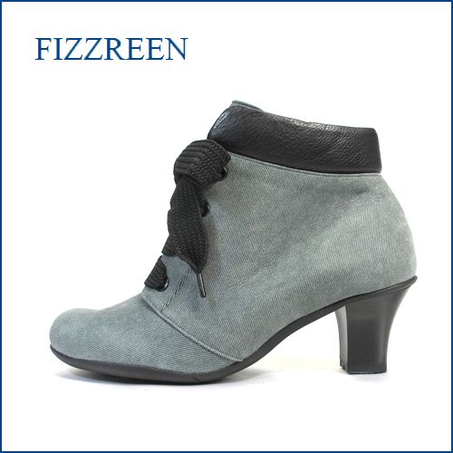 fizz reen フィズリーン fr280gy  レザーデニム　【可愛い大きなプクプクりぼん・・ スポッと履ける・・FIZZREEN・楽々・アンクルブーツ】