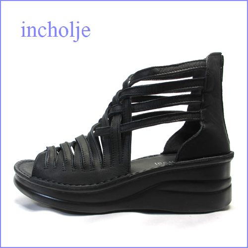インコルジェ incholje　in4021bl  ブラック 【いい色 オイル仕上げ。快適な柔らかい ソール　incholje 　グラディエーター・サンダル 】