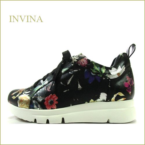 INVINA　インビナ iv50295blf　ブラックフラワー　【お花で可愛さアップ！INVINA 外反母趾対策の厚層インソール・・やさしい履き心地のスニーカー】