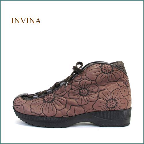 INVINA インビナ　iv550dn   ダークブラウン 【ソックスみたいに履きやすい・優しく感じる肌触り　INVINA お花模様のアンクルシューズ】