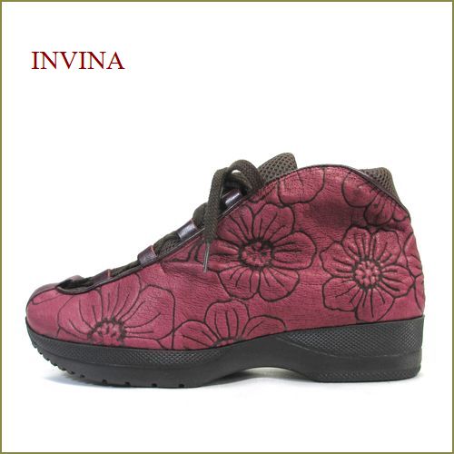 INVINA インビナ　iv550wi   ボルドーワイン 【ソックスみたいに履きやすい・優しく感じる肌触り　INVINA お花模様のアンクルシューズ】