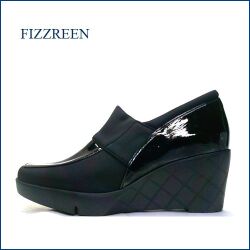 FIZZ REEN フィズリーン fr2653bl 　ブラック　【おしゃれ素材 エナメル＆サテン FIZZREEN 綺麗にまとまる ウェッジソールのスリッポン】