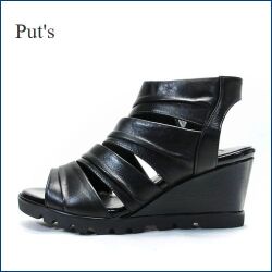 Put's  プッツ　pt2702bl  ブラック　【上品スッキリのシンプルデザイン・Put's  ソフトなレザーのウェッジヒール サンダル】