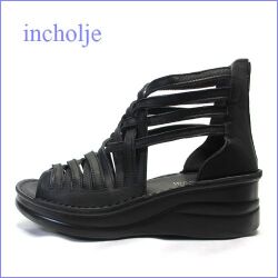 インコルジェ incholje　in4021bl  ブラック 【いい色 オイル仕上げ。快適な柔らかい ソール　incholje 　グラディエーター・サンダル 】