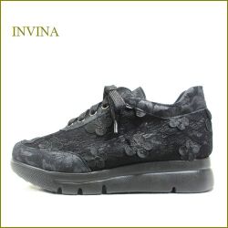 INVINA　インビナ iv50277bl 　ブラック【お花のレース素材で可愛さアップ！INVINA 外反母趾対策の厚層インソール　大人スニーカー】