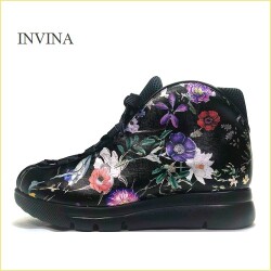 INVINA インビナ　iv50550blfw  ブラック 【ソックスみたいに履きやすい・優しく感じる肌触り　INVINA お花模様のアンクルシューズ】