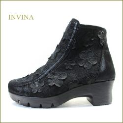 INVINA　インビナ iv81222bl 　ブラック　【 可愛いお花のレースとパールドット素材　軽さがポイント２００ｇ　INVINA オシャレなショートブーツ】