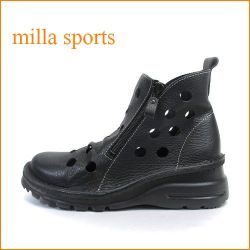 milla sports　ミラスポーツ　mi1032bl　ブラック　【どんどん歩けるラバーソール・・おしゃれなジッパー・・popo larita・・穴穴アンクル】