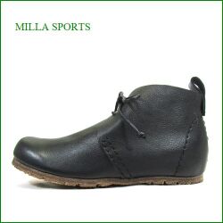 milla sports   ミラスポーツ　mi15500bl　ブラック　【かわいい丸さのラウンドトゥ・ソフトな革と巾広４Ｅ・milla sports  インヒールのアンクルブーツ】