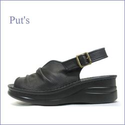 put's 靴　プッツ サンダル  pt4060bl  ブラック　【シットリもち肌レザー・put's 靴 足のことを考えたフットベット・・すっきり サンダル】