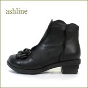 ashline　アシュライン　as11bl　ブラック　【可愛いお花とフラワーカット・ashline・ アイロントゥのショートブーツ】