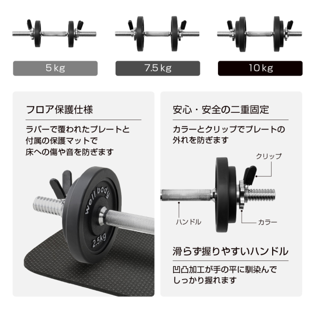 ラバーダンベル 10kg WBF310 (新品)