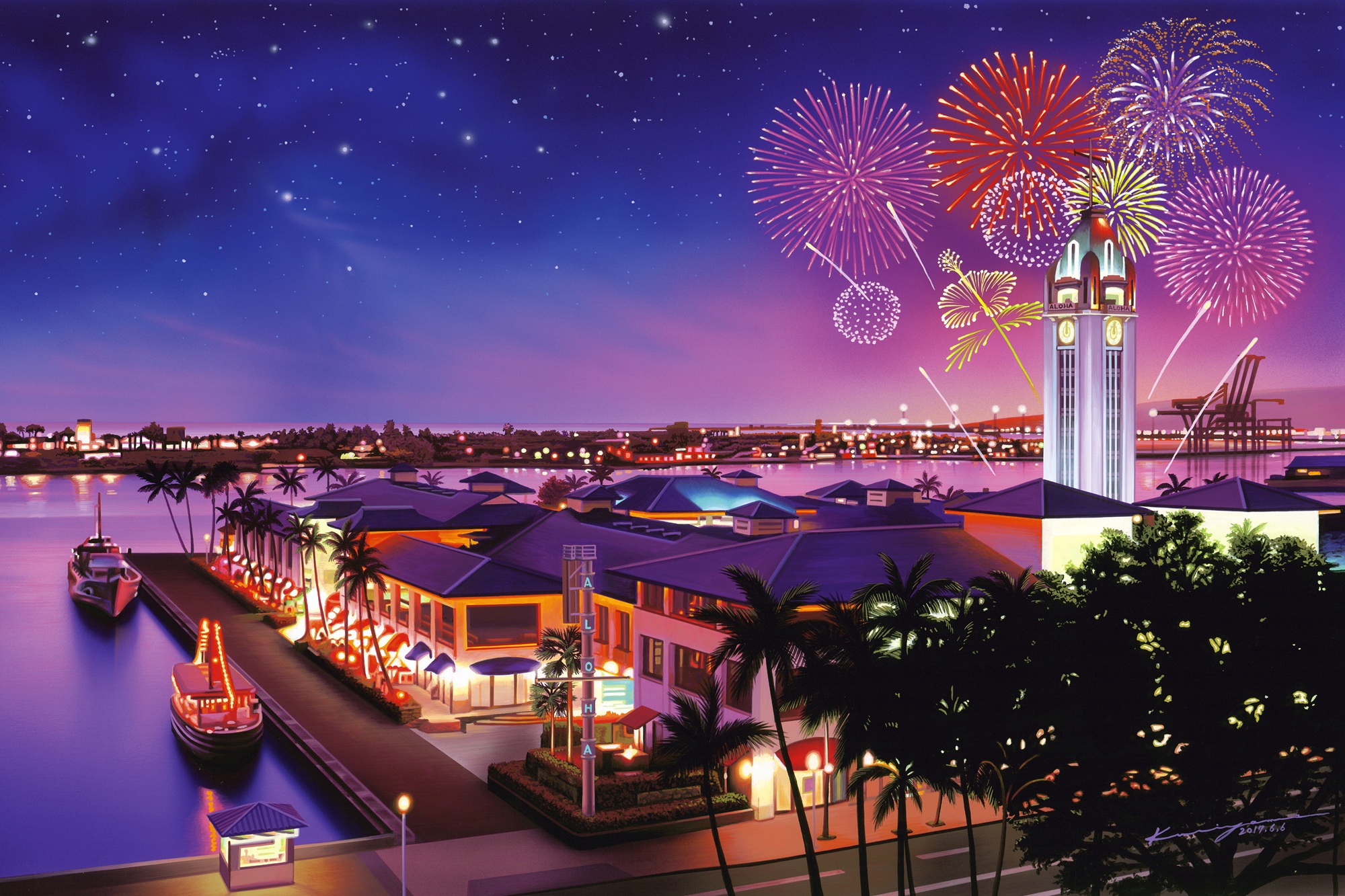 【栗山義勝】キャンバスパネル絵　 ALOHA TOWER