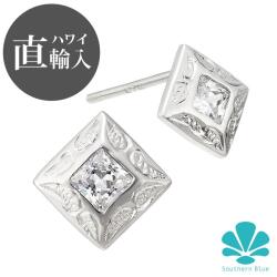 ☆ハワイ直輸入☆ハワイアンジュエリー ピアス 【スクエア スクロール 波】 シルバー 925 キュービックジルコニア【ハワジュ８点までメール便配送OK！送料250円】