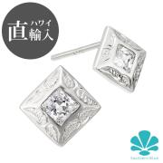 ☆ハワイ直輸入☆ハワイアンジュエリー ピアス 【スクエア スクロール 波】 シルバー 925 キュービックジルコニア【ハワジュ４点までメール便配送OK！送料250円】