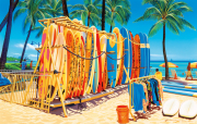 【栗山義勝】キャンバスパネル絵　WAIKIKI BEACH