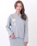【Pukana2026秋冬】キーネック刺繍裏毛トップス　2640/A-ヘザーグレー