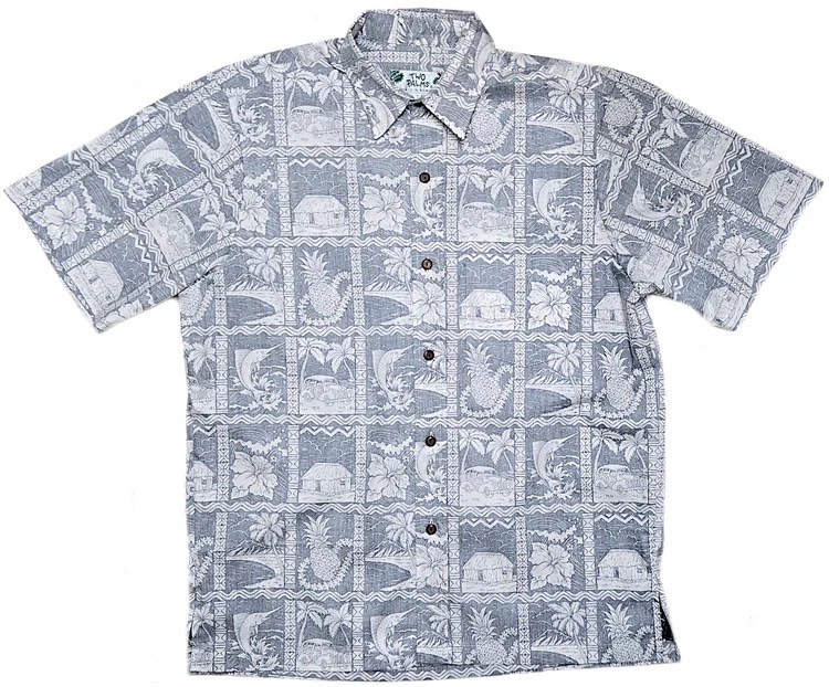 HAWAII Mensアロハシャツ/Reverse  Pineapple Shack -Light Navy/cotton100%