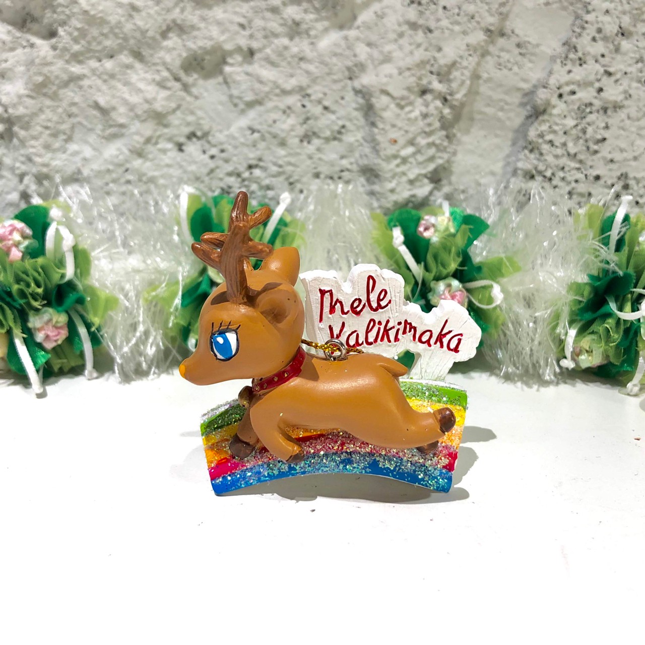 ハワイアンクリスマスオーナメント/レインボートナカイ