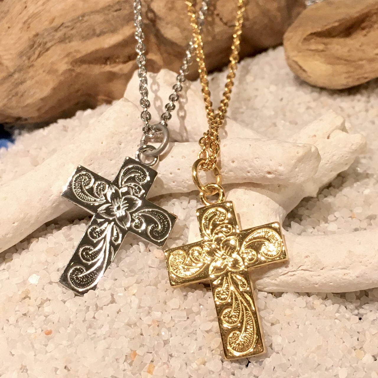 SALE■ハワイアンクロスLサイズ+50cmチェーンセットSV/GLD/