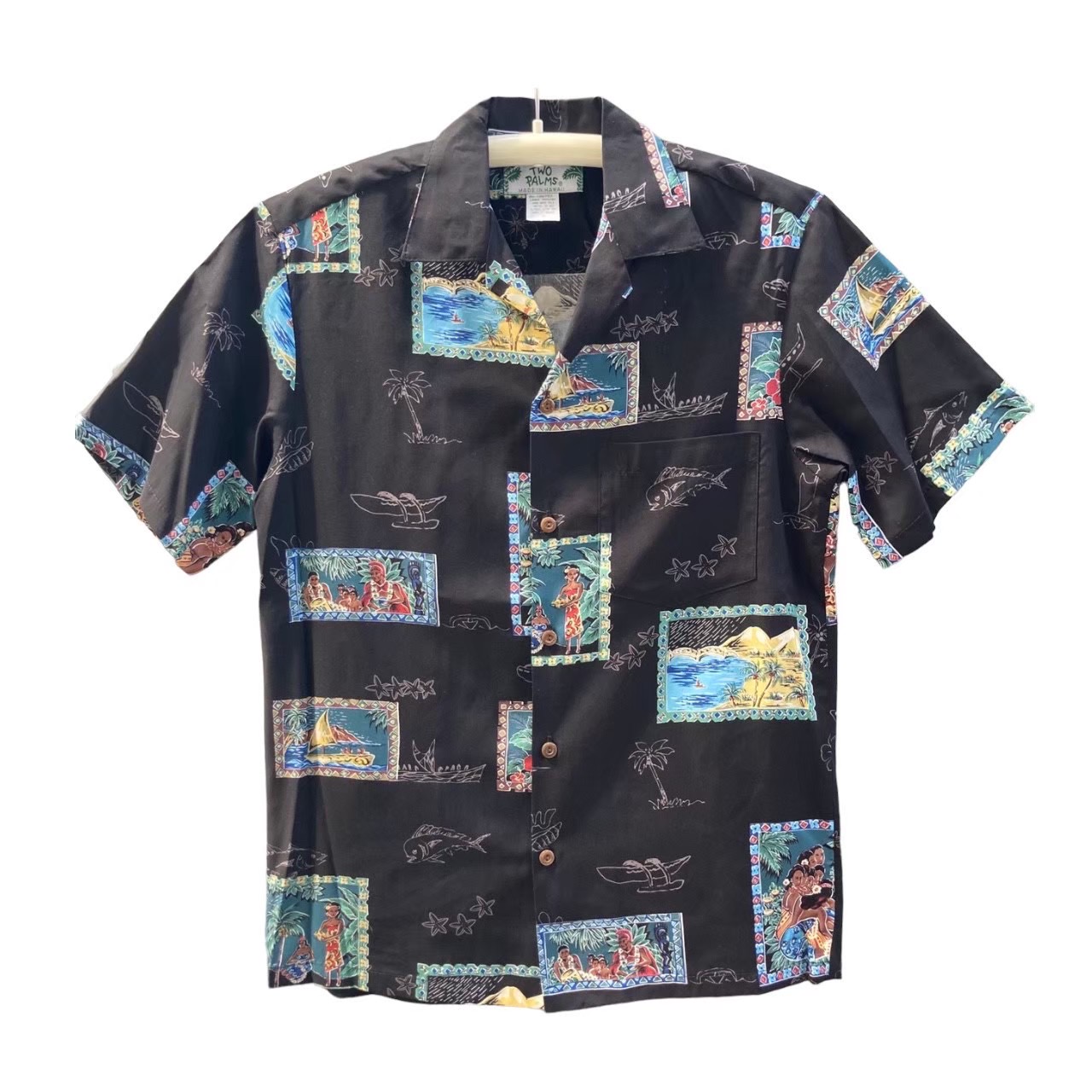 HAWAII Mensアロハシャツ /Postcards/Black