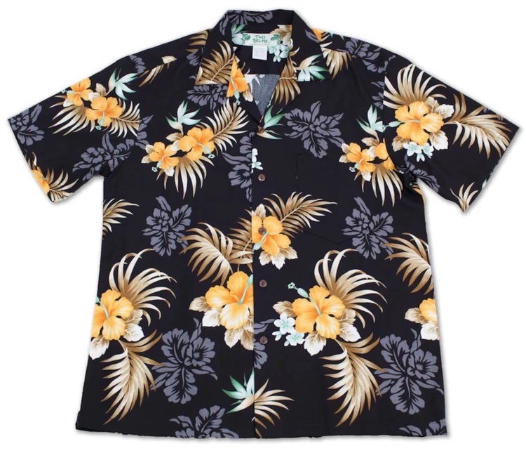 HAWAII Mensアロハシャツ/Fern Hibisucus/Black