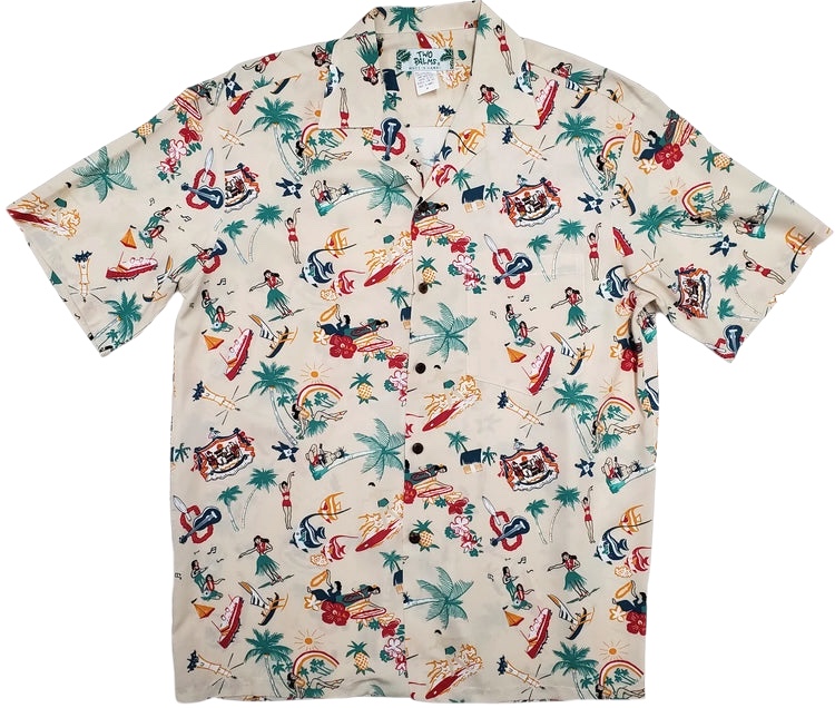 *HAWAII Mensアロハシャツ/ vintage aloha/cream