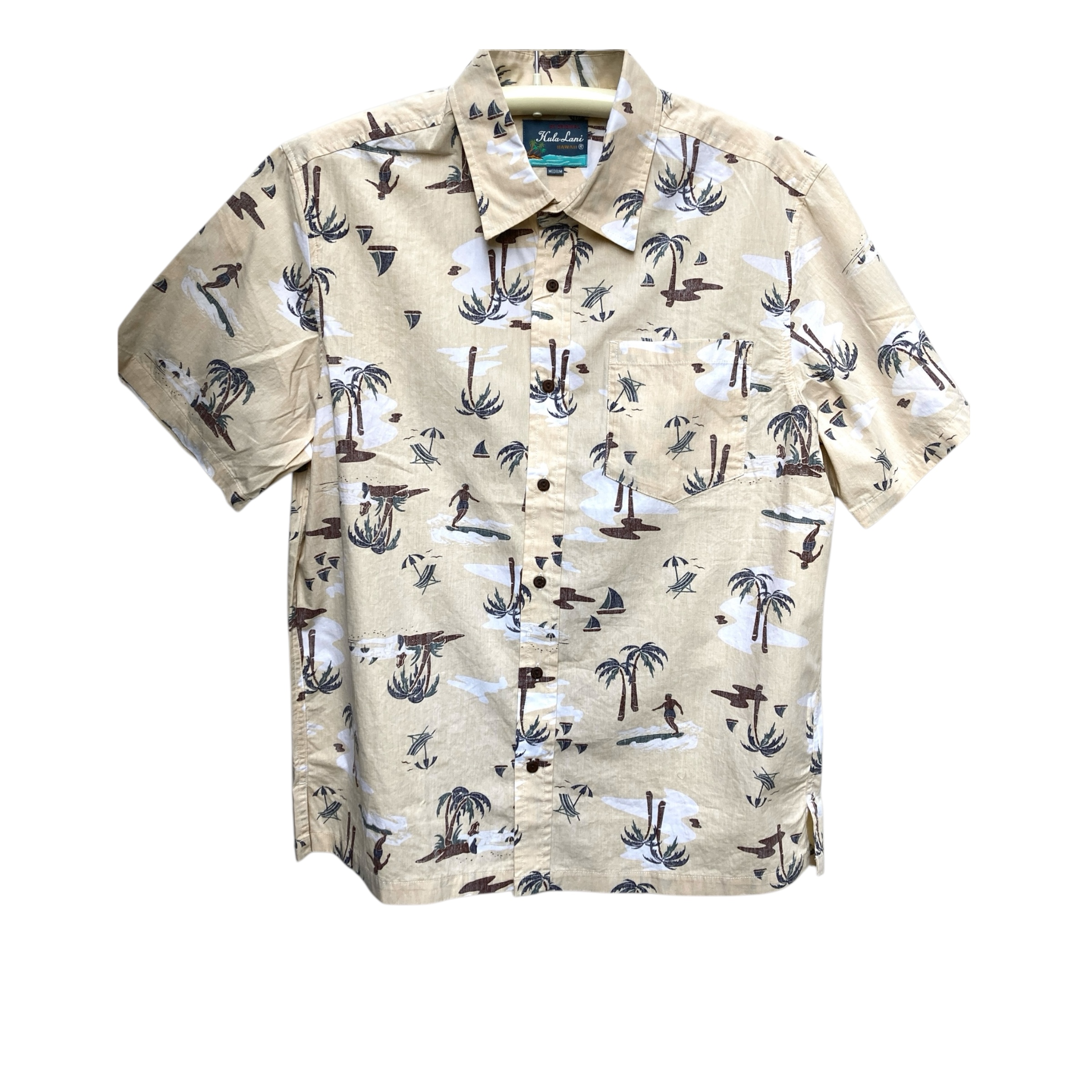 Mens綿アロハシャツ/ L XL/cotton100%/BE