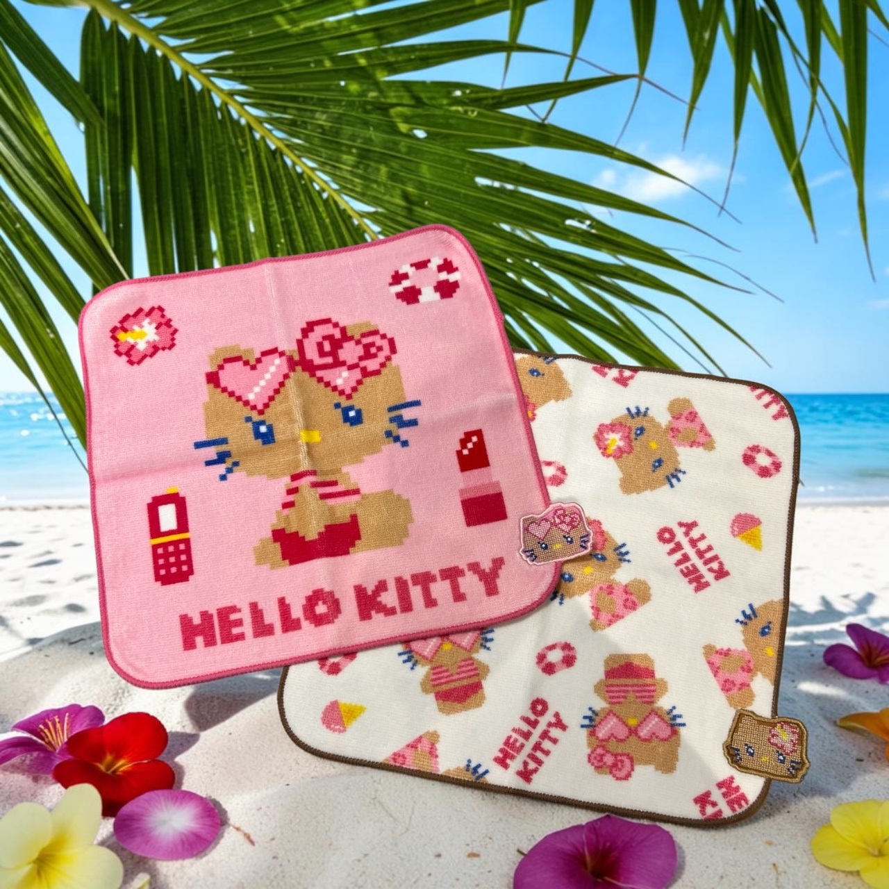 日焼けKITTY刺繍ハンドタオルDOT