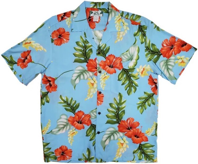 *HAWAII Mensアロハシャツ/Monstera Light Blue/RAYON100%